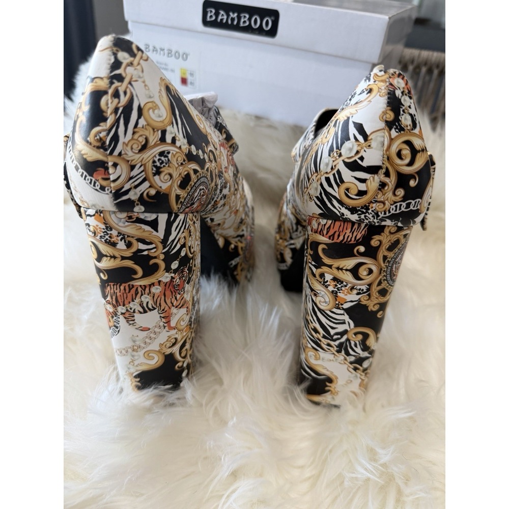 Bamboo‎ Size 8 Tiger Baroque Print Platform Block Heel Mary Jane Women's Shoes - Picture 5 of 11